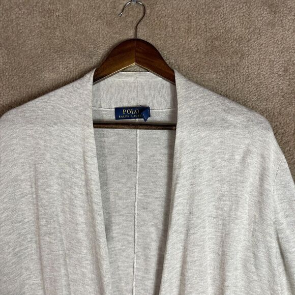 Polo Ralph Lauren Long Cardigan Womens Medium Gray Open Asymmetric Viscose Silk - Picture 2 of 9